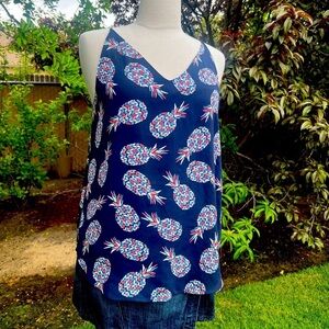 LOFT Navy Pineapple 🍍 Print Sleeveless Top